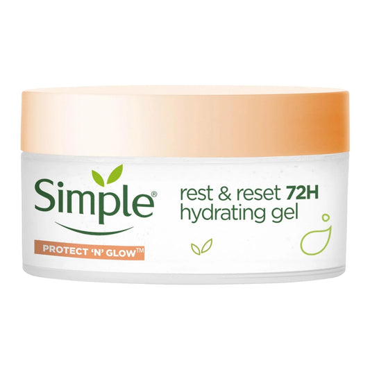 Simple Protect 'N' Glow Rest and Reset 72h Hydrating ژل مرطوب کننده گیاهی و بدون ظلم برای تقویت پوست درخشان 50 میلی لیتر